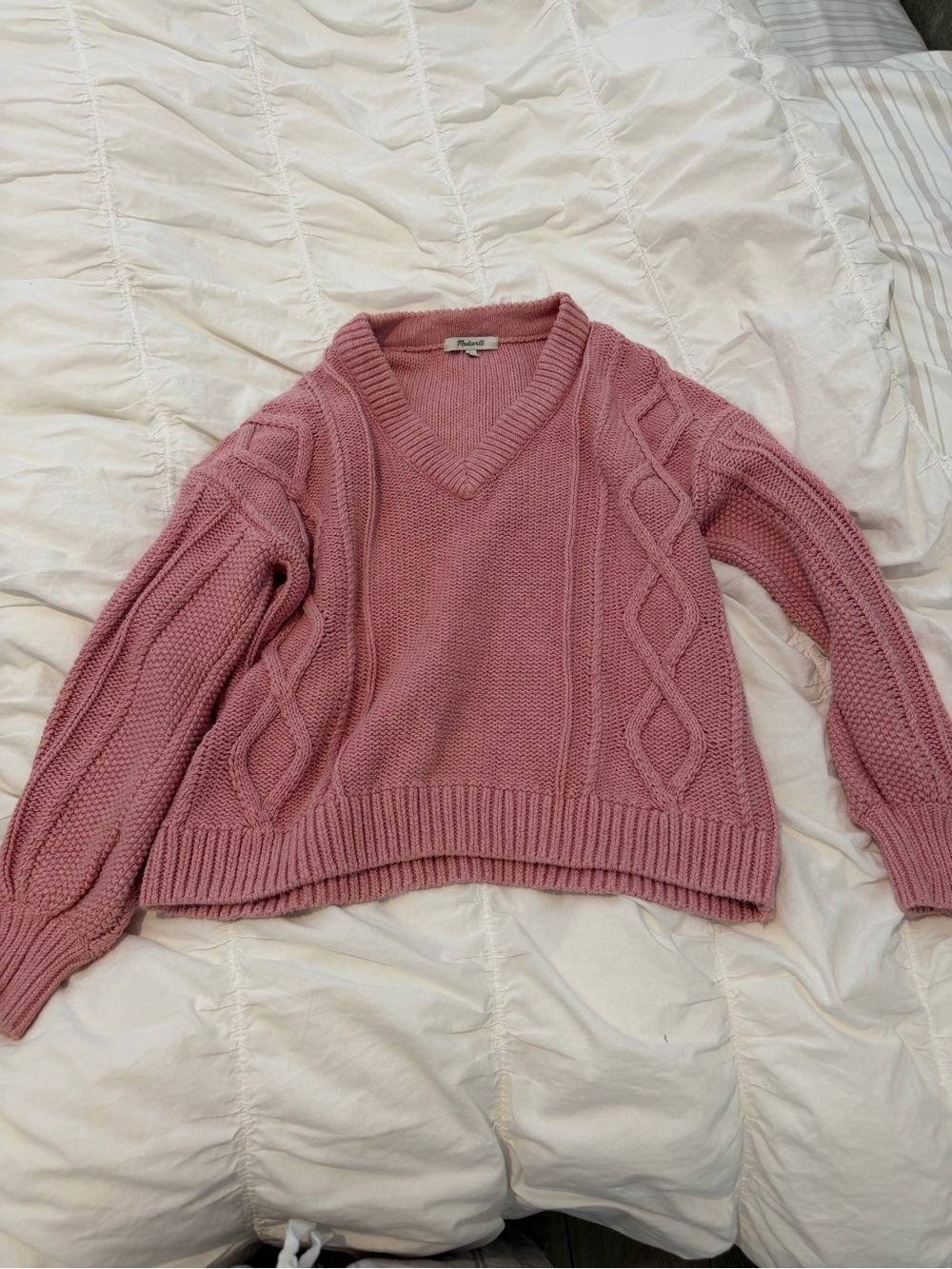 Madewell Pinnk Cable V-Neck Sweater
